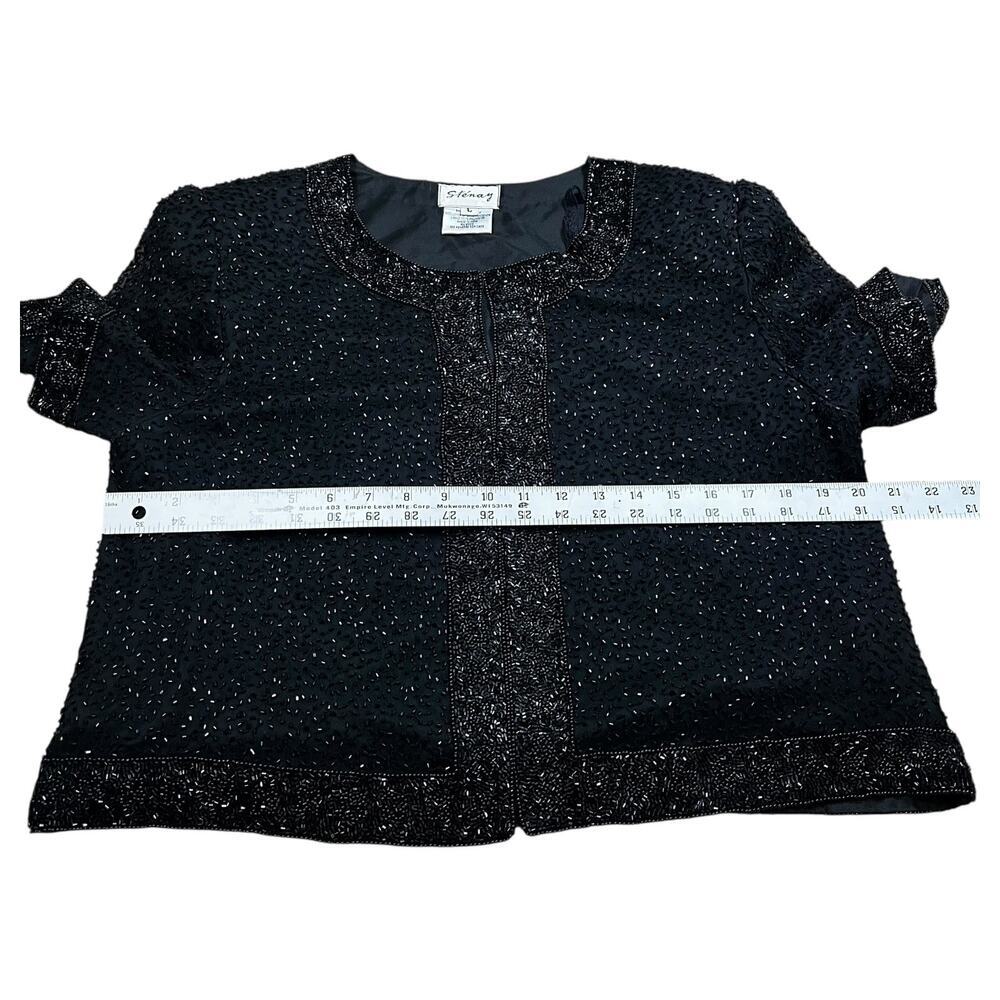 Stenay Black Beaded Formal Short Sleeve Silk Jacket Blouse Size Large - Picture 4 of 8